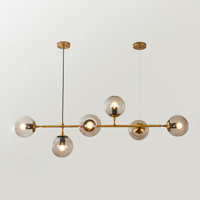 Salle à manger Island Light Nordic Style Gold Island Éclairage avec une teinte en verre sphérique