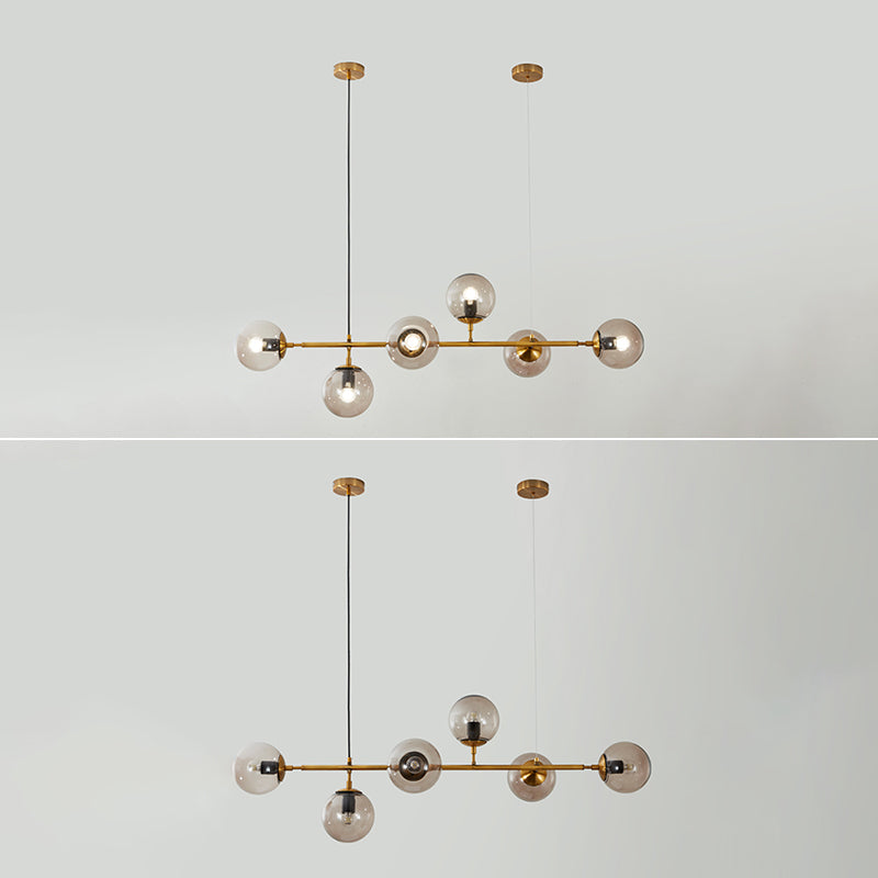 Salle à manger Island Light Nordic Style Gold Island Éclairage avec une teinte en verre sphérique