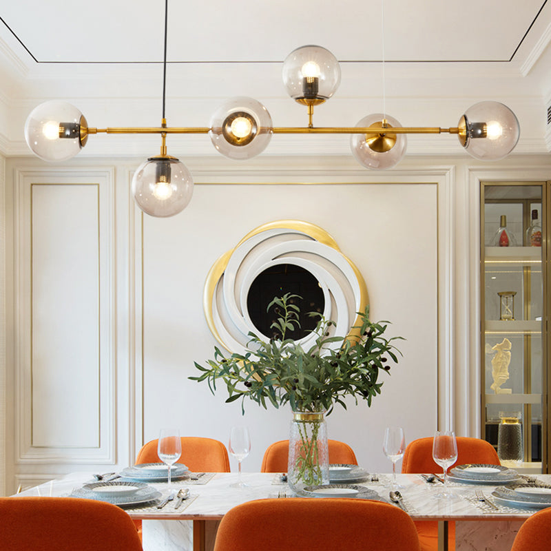 Salle à manger Island Light Nordic Style Gold Island Éclairage avec une teinte en verre sphérique