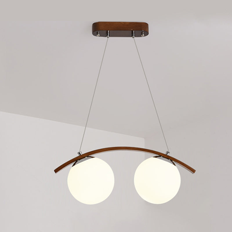 Modern Wooden Island Light Round Glass Shade Chandelier Light Fixture for Dining Room