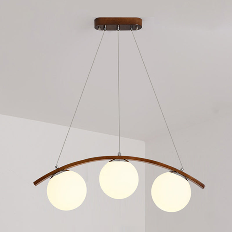 Modern Wooden Island Light Round Glass Shade Chandelier Light Fixture for Dining Room