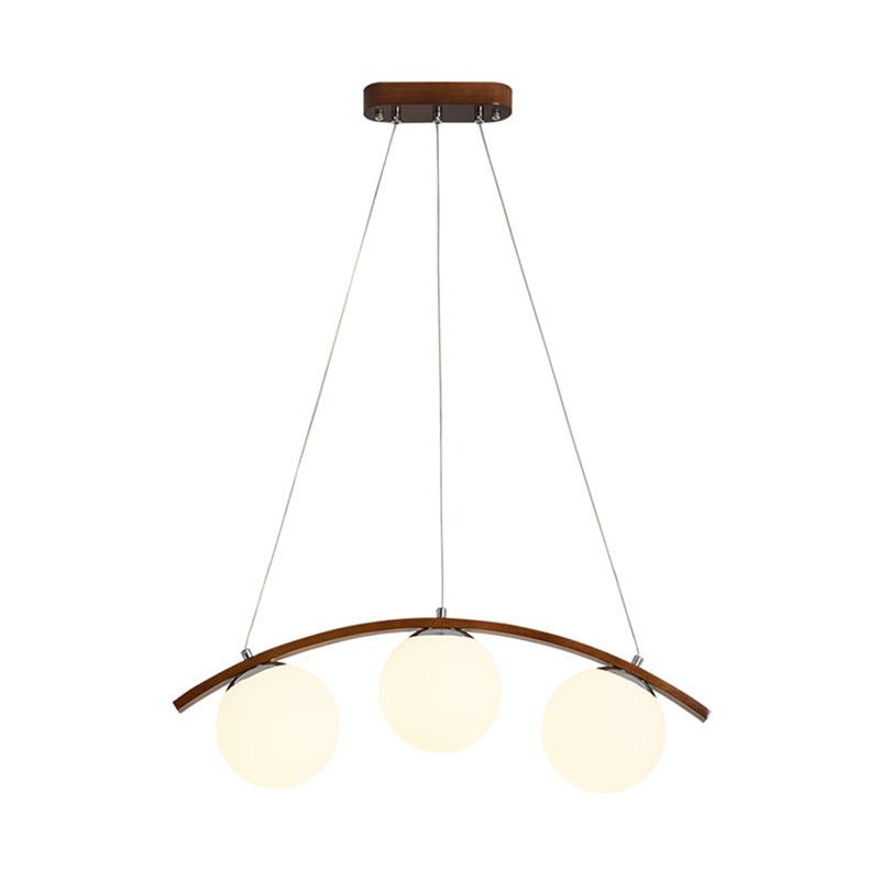 Modern Wooden Island Light Round Glass Shade Chandelier Light Fixture for Dining Room