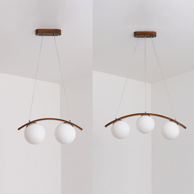 Modern Wooden Island Light Round Glass Shade Chandelier Light Fixture for Dining Room