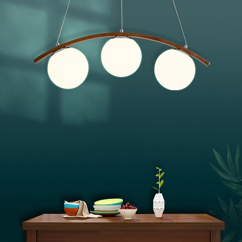 Modern Wooden Island Light Round Glass Shade Chandelier Light Fixture for Dining Room