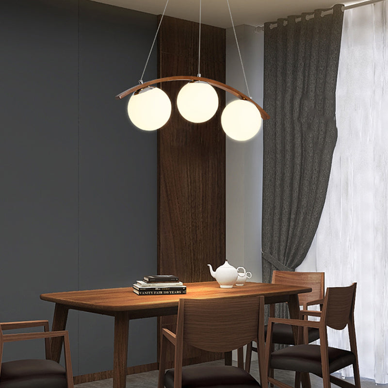 Modern Wooden Island Light Round Glass Shade Chandelier Light Fixture for Dining Room