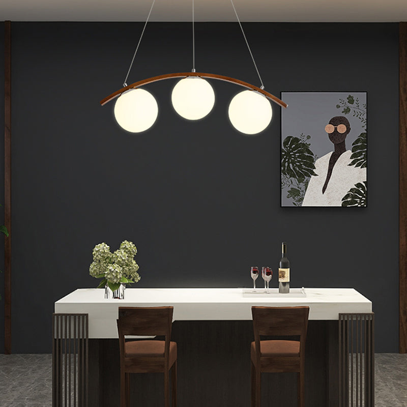 Modern Wooden Island Light Round Glass Shade Chandelier Light Fixture for Dining Room
