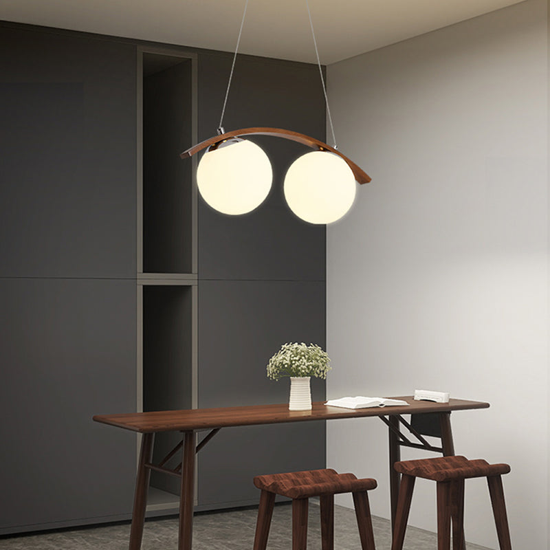 Modern Wooden Island Light Round Glass Shade Chandelier Light Fixture for Dining Room