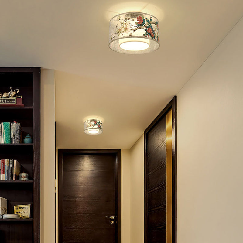 Chinese Style Flush Light Fabric Flush Mount Ceiling Fixture for Living Room