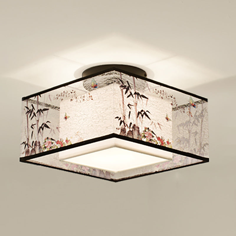 Chinese Style Flush Light Fabric Flush Mount Ceiling Fixture for Living Room