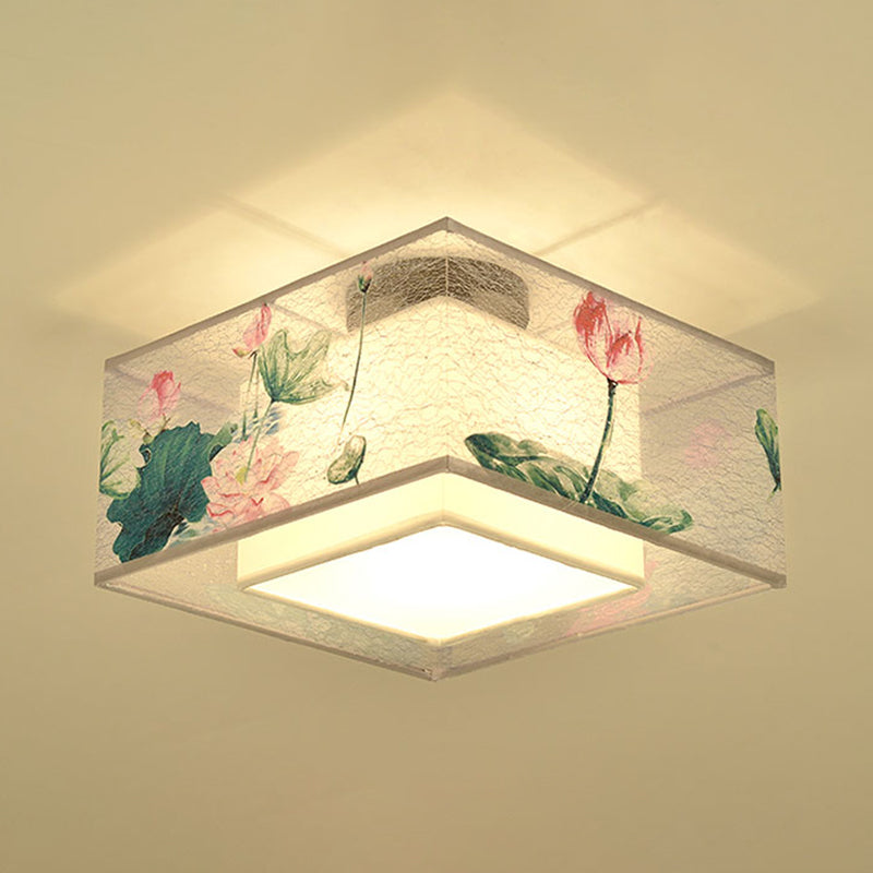 Chinese Style Flush Light Fabric Flush Mount Ceiling Fixture for Living Room