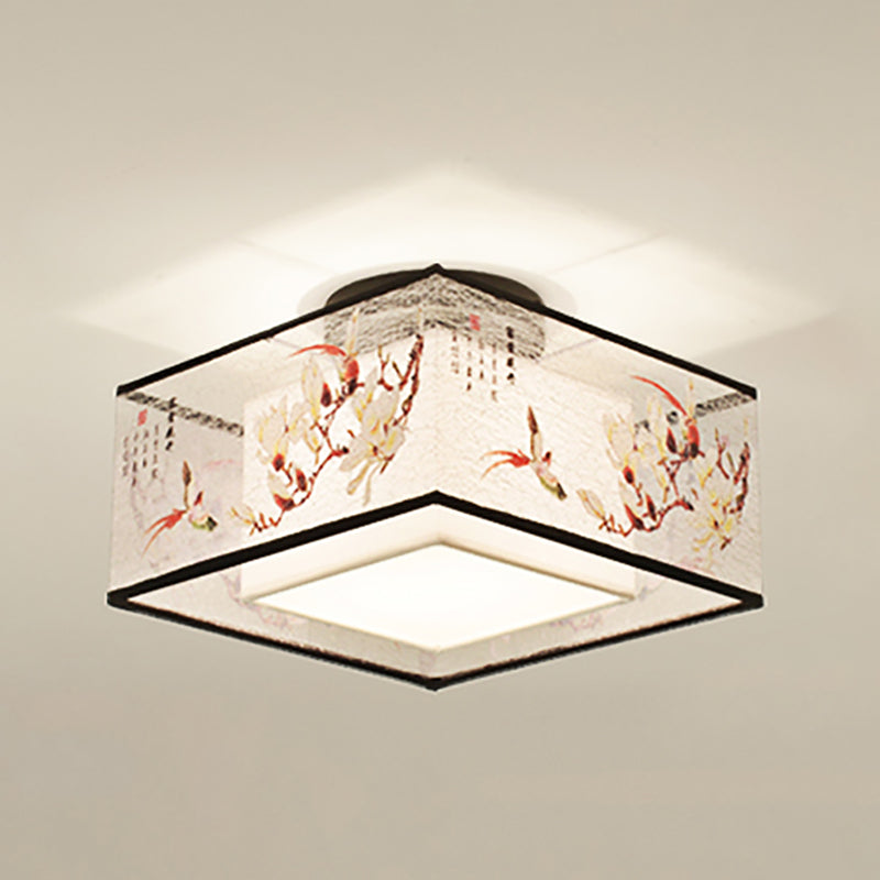 Chinese Style Flush Light Fabric Flush Mount Ceiling Fixture for Living Room