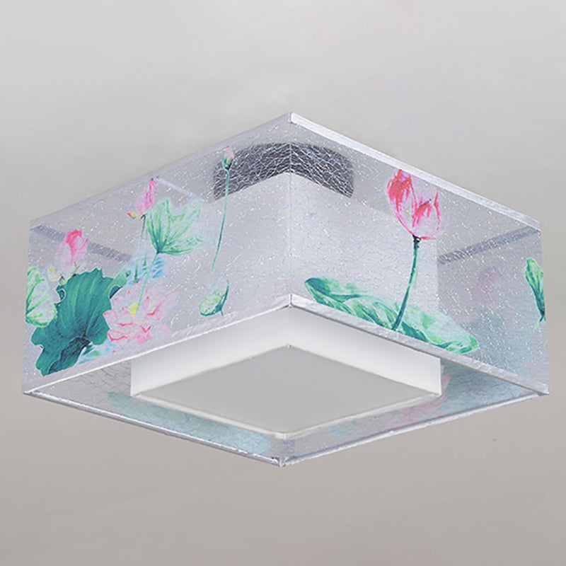 Chinese Style Flush Light Fabric Flush Mount Ceiling Fixture for Living Room