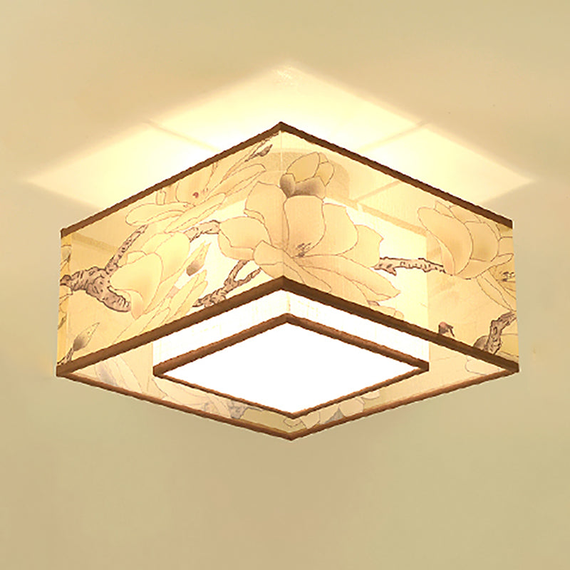 Chinese Style Flush Light Fabric Flush Mount Ceiling Fixture for Living Room