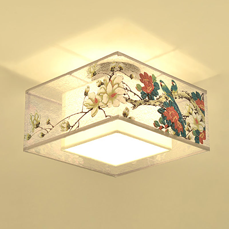 Chinese Style Flush Light Fabric Flush Mount Ceiling Fixture for Living Room
