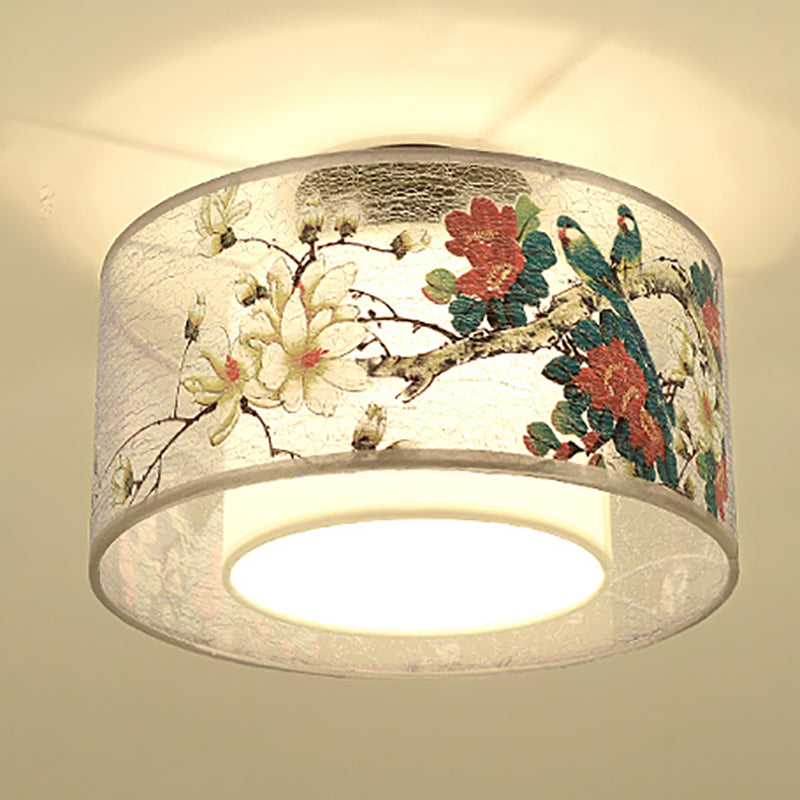 Chinese Style Flush Light Fabric Flush Mount Ceiling Fixture for Living Room