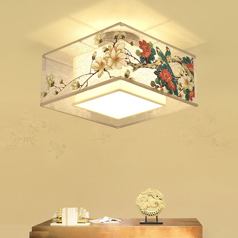 Chinese Style Flush Light Fabric Flush Mount Ceiling Fixture for Living Room