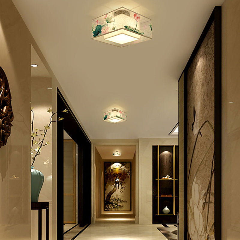 Chinese Style Flush Light Fabric Flush Mount Ceiling Fixture for Living Room