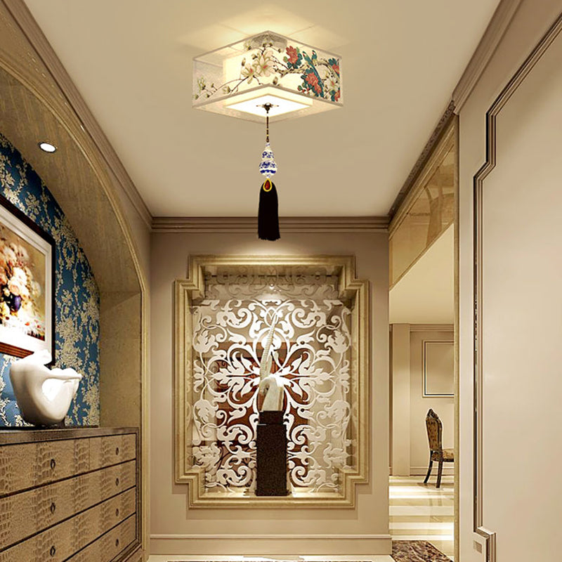 Chinese Style Flush Light Fabric Flush Mount Ceiling Fixture for Living Room