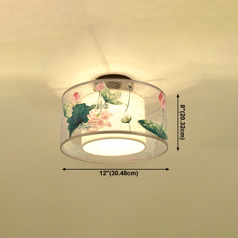 Chinese Style Flush Light Fabric Flush Mount Ceiling Fixture for Living Room