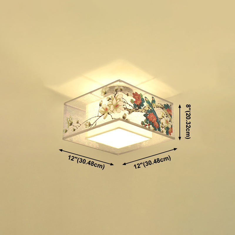 Chinese Style Flush Light Fabric Flush Mount Ceiling Fixture for Living Room