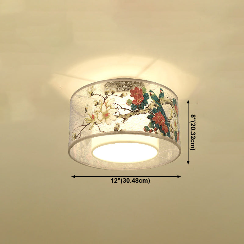 Chinese Style Flush Light Fabric Flush Mount Ceiling Fixture for Living Room