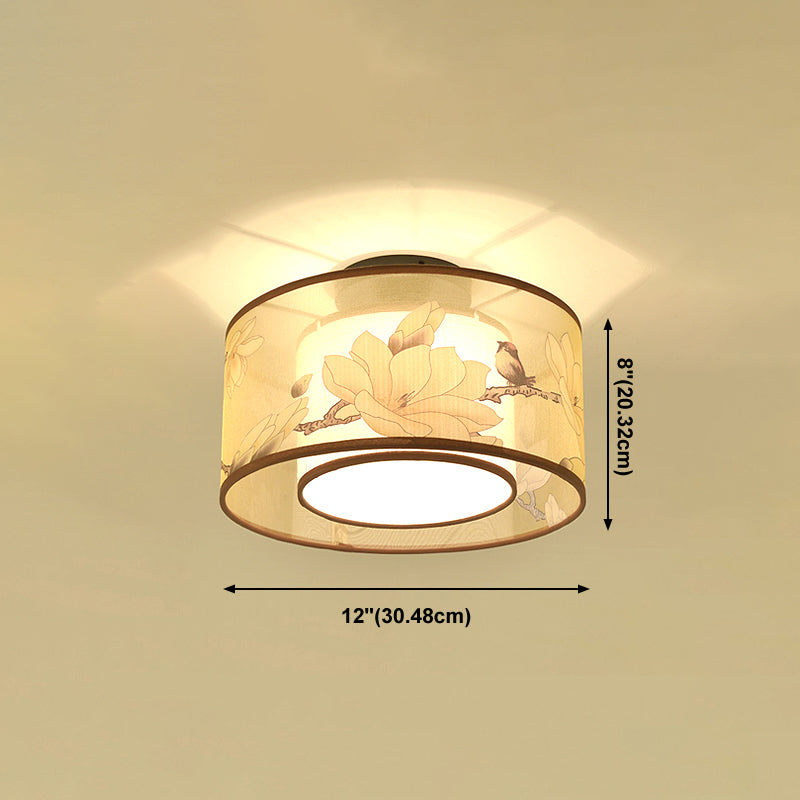 Chinese Style Flush Light Fabric Flush Mount Ceiling Fixture for Living Room