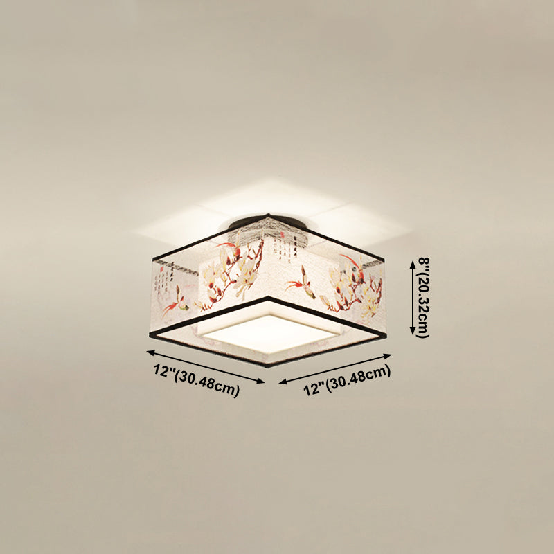 Chinese Style Flush Light Fabric Flush Mount Ceiling Fixture for Living Room