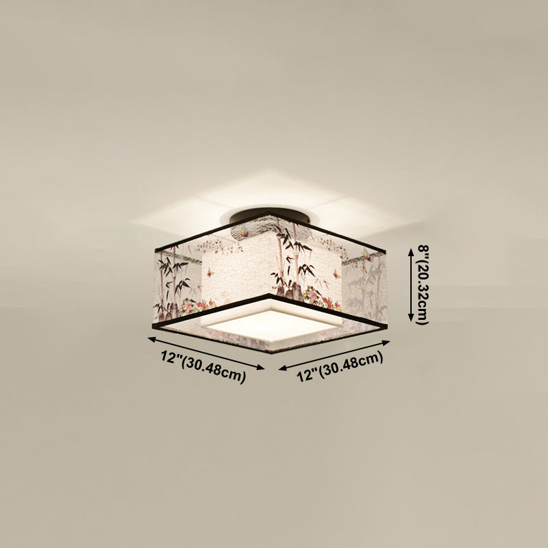 Chinese Style Flush Light Fabric Flush Mount Ceiling Fixture for Living Room