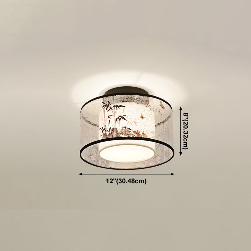 Chinese Style Flush Light Fabric Flush Mount Ceiling Fixture for Living Room