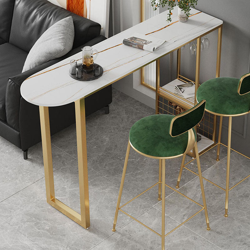 Stone Top Cocktail Bar Table 42-inch Height Metal Base Bar Height Storage Table