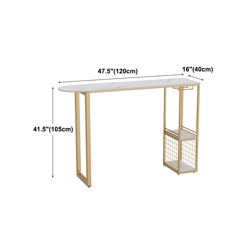 Stone Top Cocktail Bar Table 42-inch Height Metal Base Bar Height Storage Table