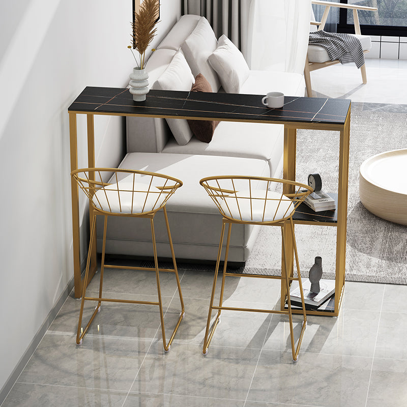 Glam Style Black Bar Table Faux Marble Top Rectangle Indoor Bistro Table