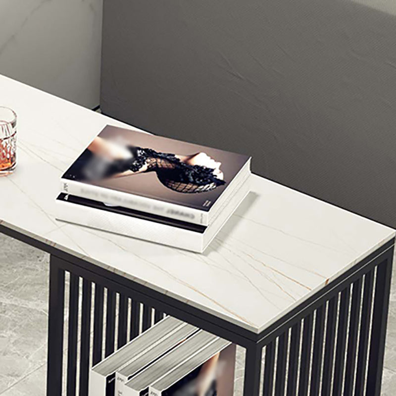 Glam Style Black Bar Table Faux Marble Top Rectangle Indoor Bistro Table