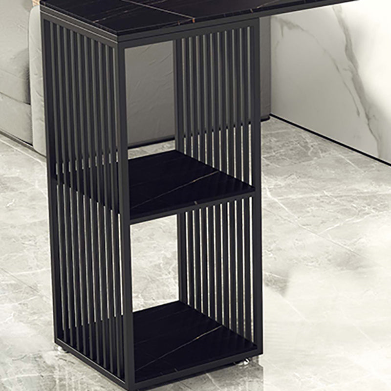 Glam Style Black Bar Table Faux Marble Top Rectangle Indoor Bistro Table