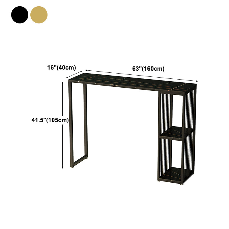 Glam Style Black Bar Table Faux Marble Top Rectangle Indoor Bistro Table
