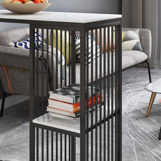 Contemporary Bar Dining Table Double Pedestal Bar Height Table with Shelf