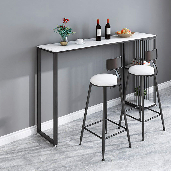 Contemporary Bar Dining Table Double Pedestal Bar Height Table with Shelf