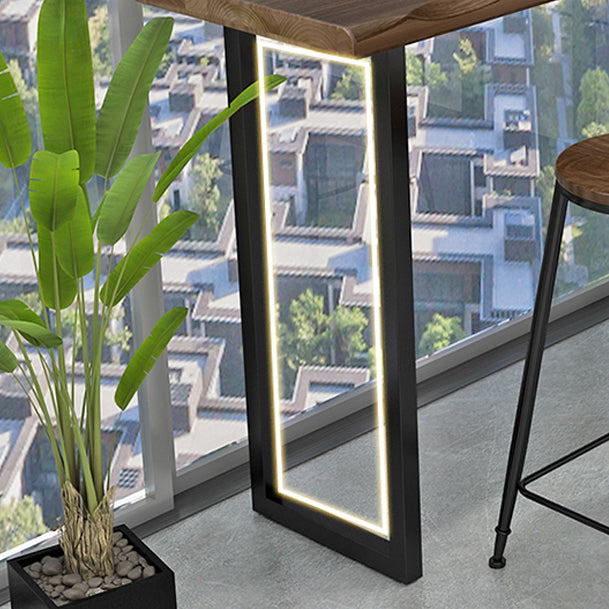 Contemporary Rectangle Bar Dining Table Wood Sled Bar Height Table in Brown