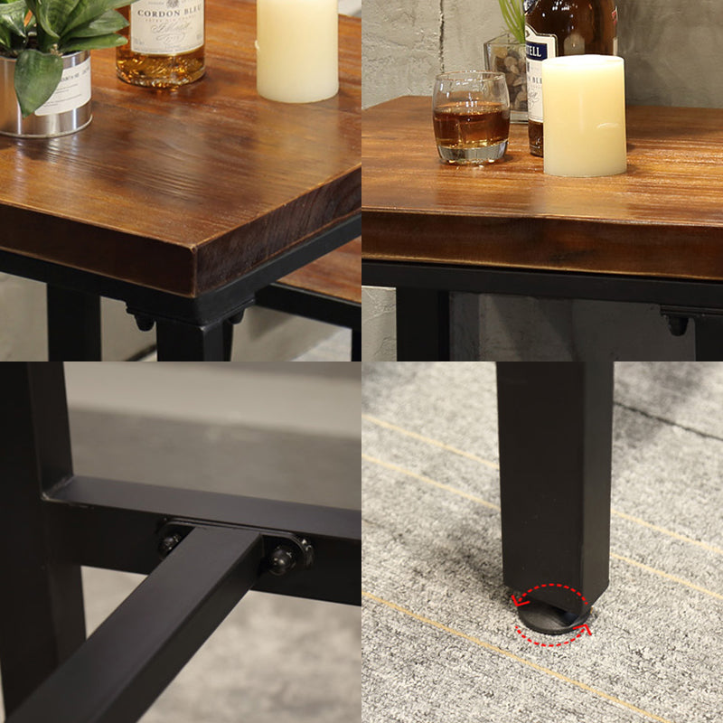 Contemporary Square Bar Dining Table Wood Trestle Bar Height Table in Brown