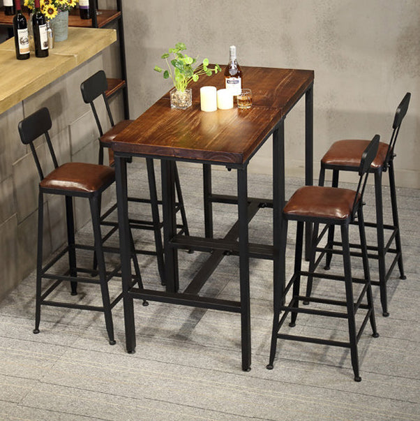 Contemporary Square Bar Dining Table Wood Trestle Bar Height Table in Brown