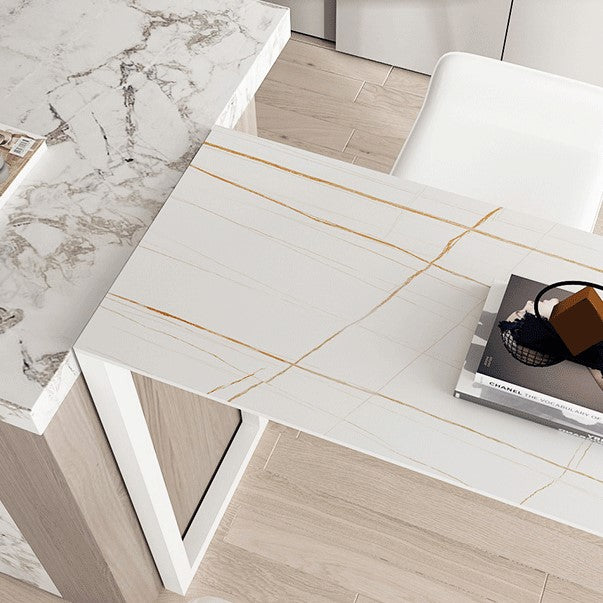 Cafe and Break-room Bistro Accent Dining Table Modern Stone Double Pedestal Counter Table