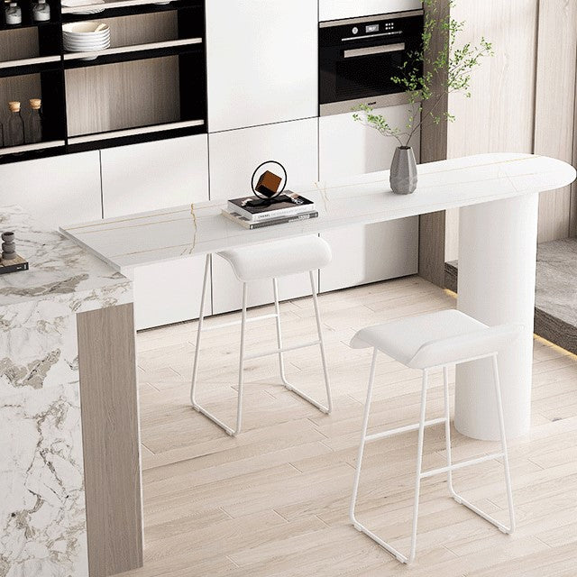 Cafe and Break-room Bistro Accent Dining Table Modern Stone Double Pedestal Counter Table