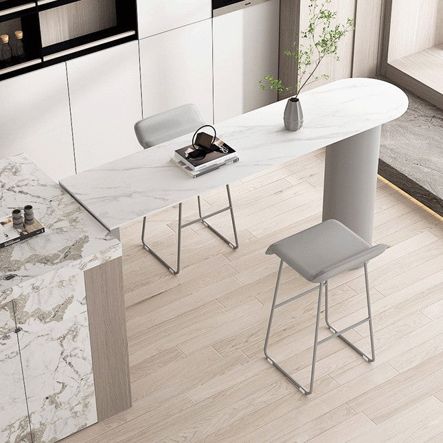 Cafe and Break-room Bistro Accent Dining Table Modern Stone Double Pedestal Counter Table