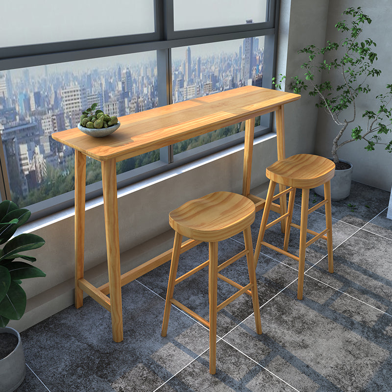 Modern Rectangle Bar Dining Table Wood Bar Height Table with Trestle Base in Brown