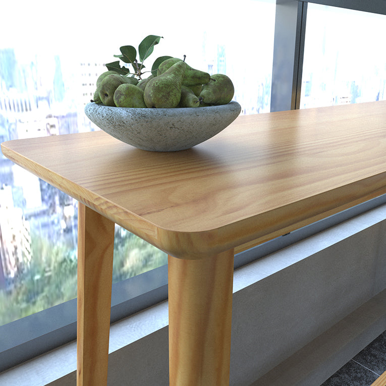 Modern Rectangle Bar Dining Table Wood Bar Height Table with Trestle Base in Brown