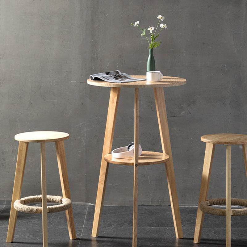 Contemporary Round Bar Dining Table Wood Bar Height Table with Shelves