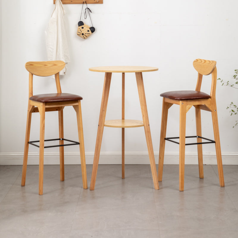 Contemporary Round Bar Dining Table Wood Bar Height Table with Shelves