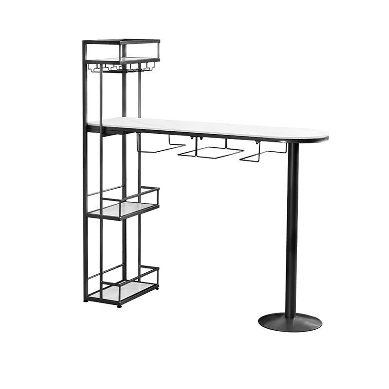 Contemporary Double Pedestal Bar/Dinette Table Wine Rack Stone Counter-height Pub Table