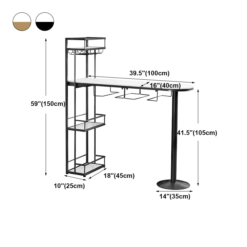Contemporary Double Pedestal Bar/Dinette Table Wine Rack Stone Counter-height Pub Table