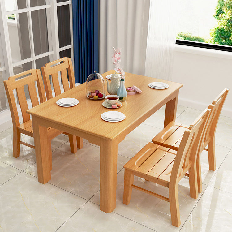 Mid-Century Modern Solid Wood Dining Table Beech Wood Top Table with 4 Legs